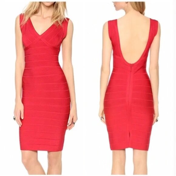 NEW Herve Leger Lipstick Red Karima Bandage Dress XS - Picture 1 of 8